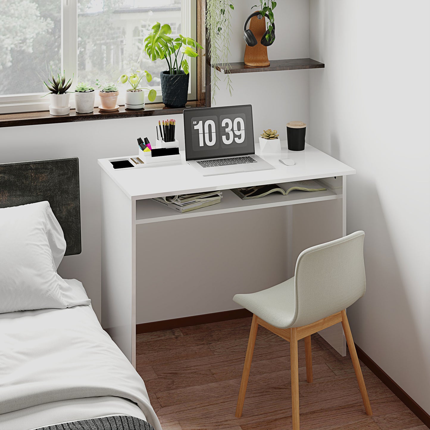 Computer Desk Writing Table Study Workstation Storage High Gloss White