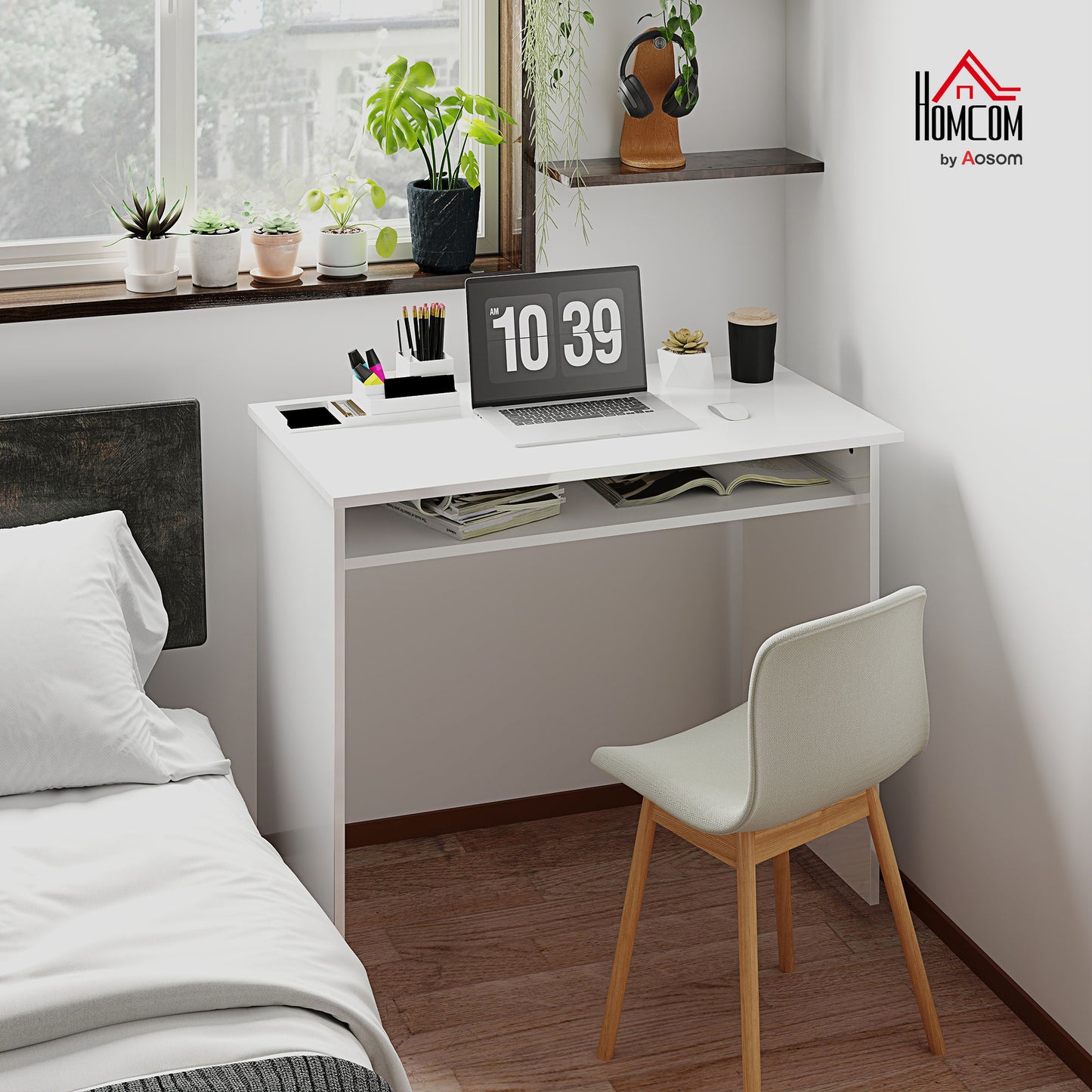 Computer Desk Writing Table Study Workstation Storage High Gloss White