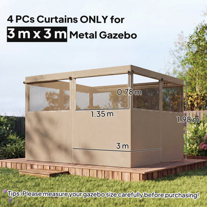3 x 3 m Gazebo Replacement Curtains Privacy Panel Set, 4 Panels