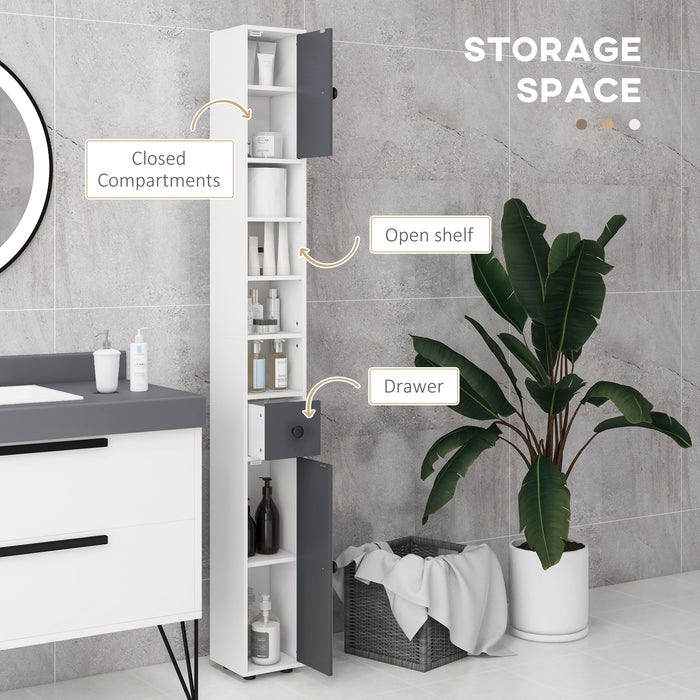 Slim Bathroom Cabinet, Toilet Roll Storage w/ Open Shelves, Grey