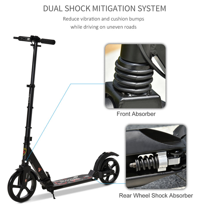 Teens Adult Kick Scooter Fold Adjust 14+ w/ Rear Dual Brake System Black