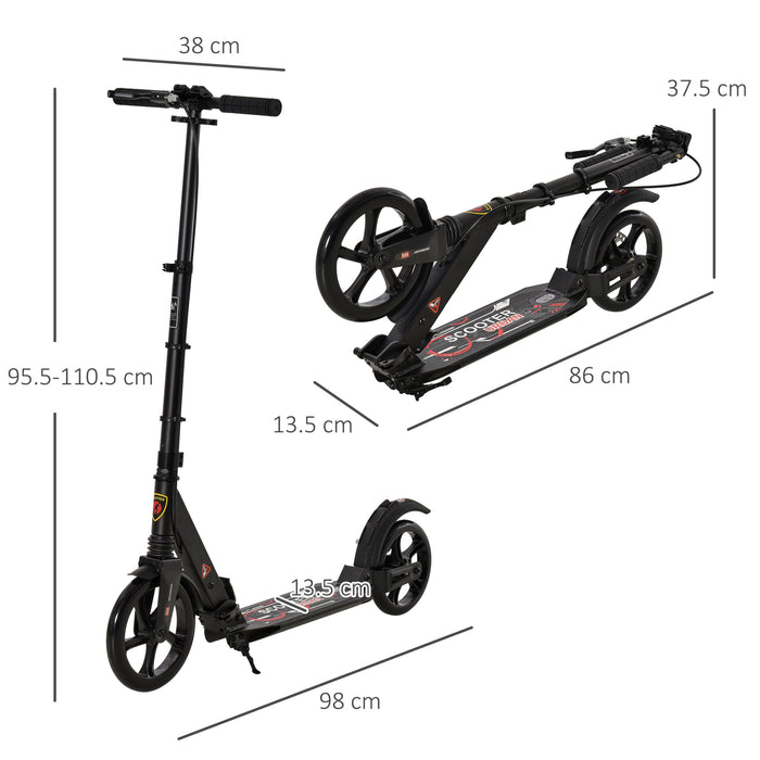 Teens Adult Kick Scooter Fold Adjust 14+ w/ Rear Dual Brake System Black