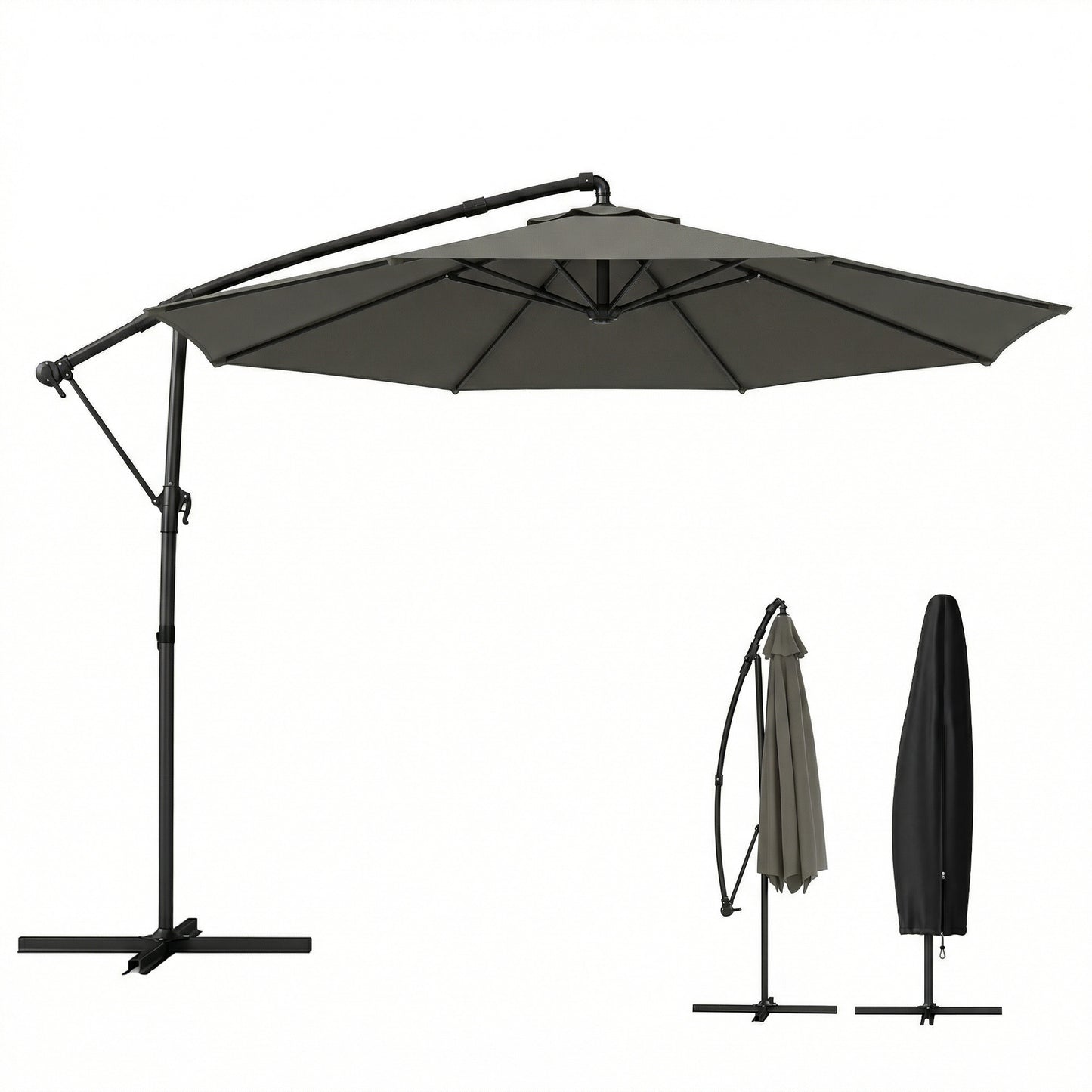 3 m Garden Cantilever Parasol with Cover, Rotation, Grey