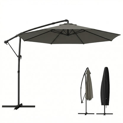 3 m Garden Cantilever Parasol with Cover, Rotation, Grey