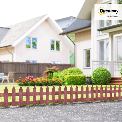 Pack of 12 Wooden Border Fences, Garden Fixed Picket Fence for Lawn Edging, Flowerbed, 60L x 1D x 34H cm, Rustic Brown