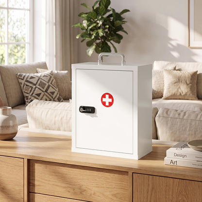 Medicine Cabinet, Medical Cabinet w/ Combination and Key Lock, White