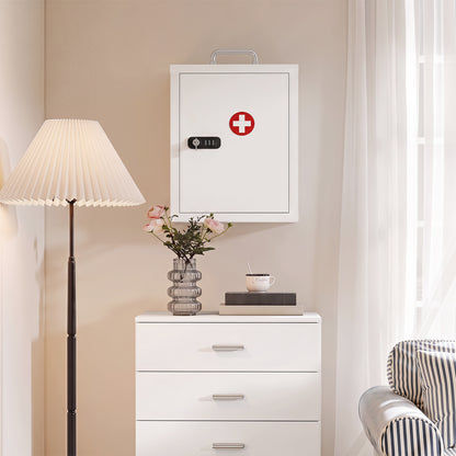 Medicine Cabinet, Medical Cabinet w/ Combination and Key Lock, White