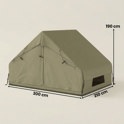 Inflatable Camping Tent with Air Pump, Easy Setup 2-4 Person Blow Up Glamping Tent, 3000mm Waterproof with Mesh Windows and Carry Bag, House Design for Family Weekend Camping, Green