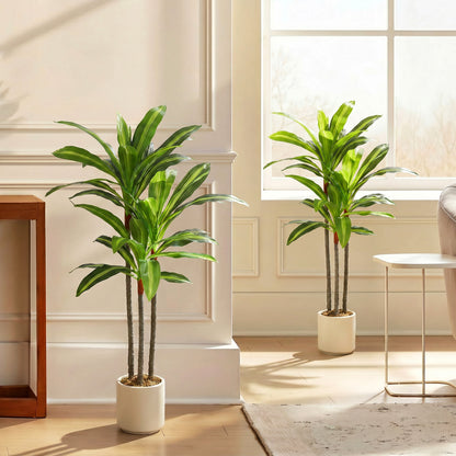 Set of 2 90cm Artificial Dracaena Trees, Decorative Artificial Plants with Bendable Trunks and White Planters for Living Room Bedroom Home Office Decor, Green