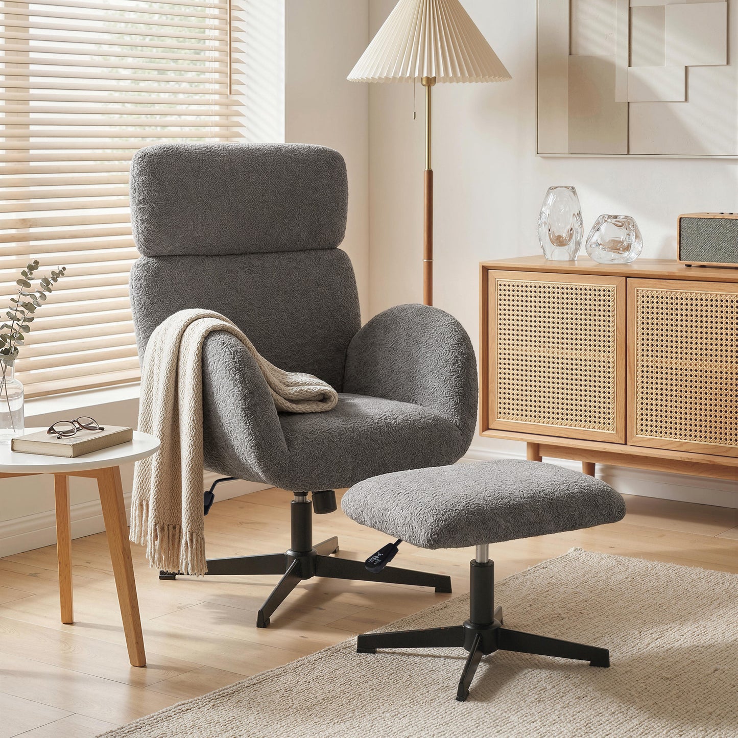 Swivel Armchair with Footstool, Rocking Accent Chair, Grey