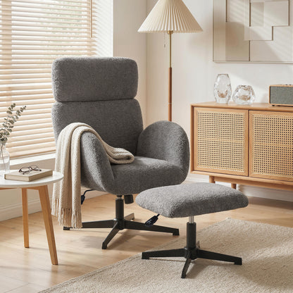 Swivel Armchair with Footstool, Rocking Accent Chair, Grey