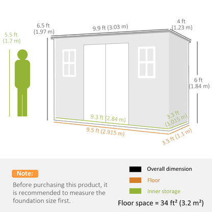 10 x 4 ft Plastic Garden Shed with Floor, Lockable Doors Dark Grey