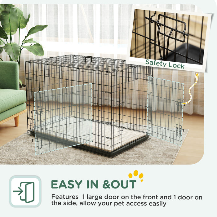 Dog Crate with 2 Doors, Tray, Soft Cushion, for Extra and Large Dogs