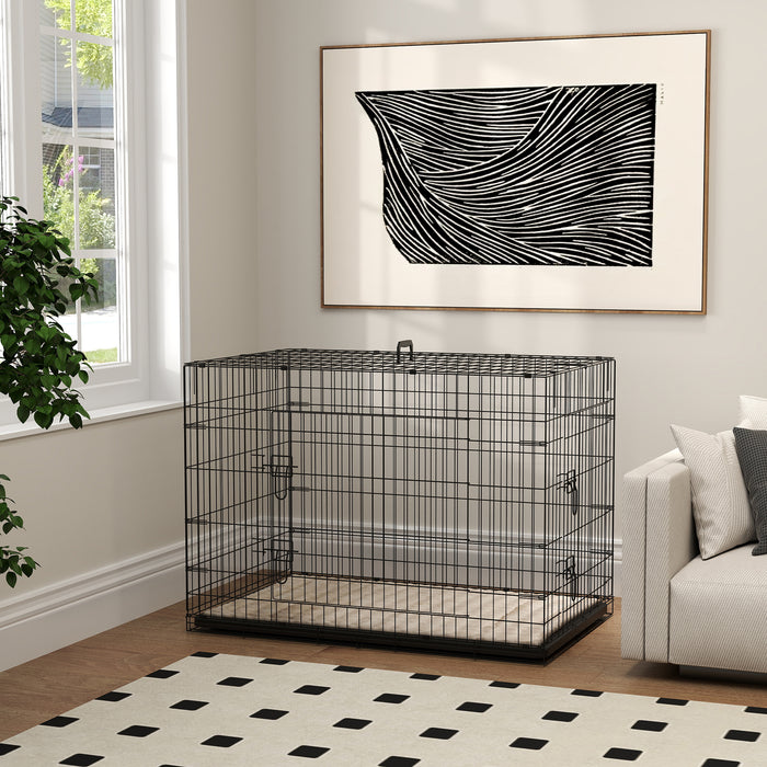 Dog Crate with 2 Doors, Tray, Soft Cushion, for Extra and Large Dogs