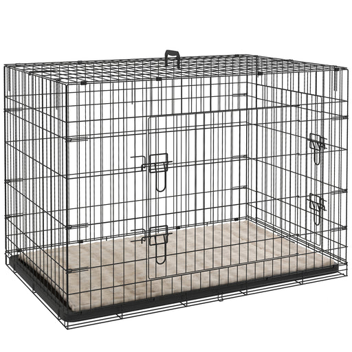 Dog Crate with 2 Doors, Tray, Soft Cushion, for Extra and Large Dogs