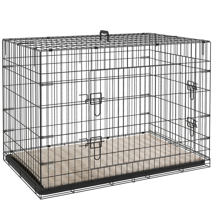 Dog Crate with 2 Doors, Tray, Soft Cushion, for Extra and Large Dogs