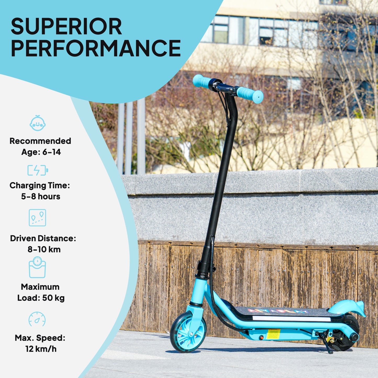 Electric Scooter for 6-14 with Dual Brakes & Colourful Light, Blue