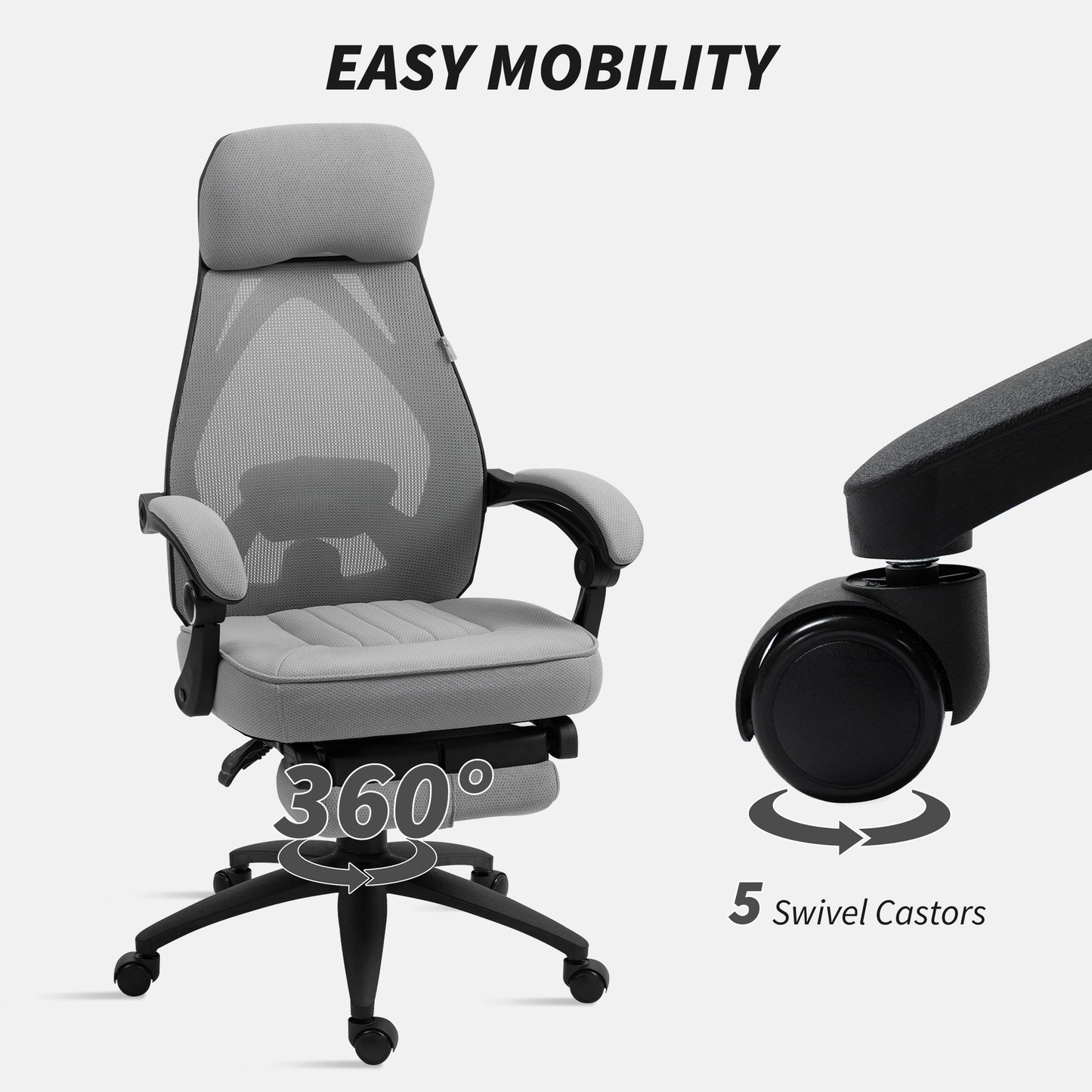 Mesh Swivel Task Chair for Home Office with Footrest Dark Grey