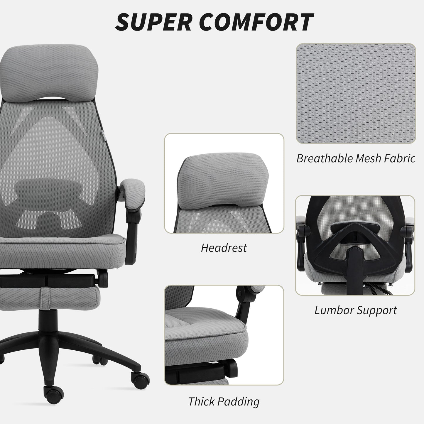Mesh Swivel Task Chair for Home Office with Footrest Dark Grey