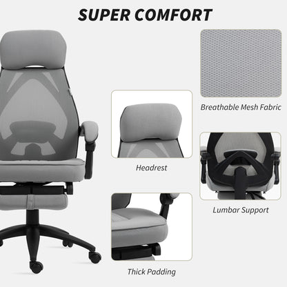 Mesh Swivel Task Chair for Home Office with Footrest Dark Grey