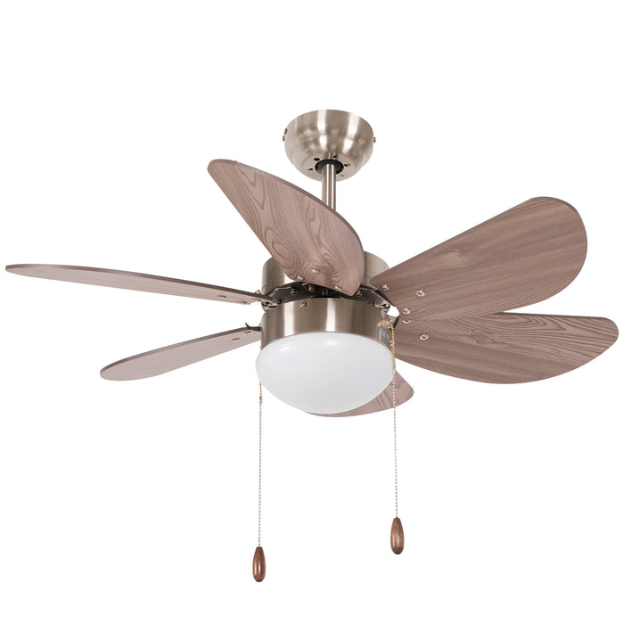 Ceiling Fan with LED Light, Flush Mount Ceiling Fan Lights with 6 Reversible Blades, Pull-chain Switch, Walnut Brown