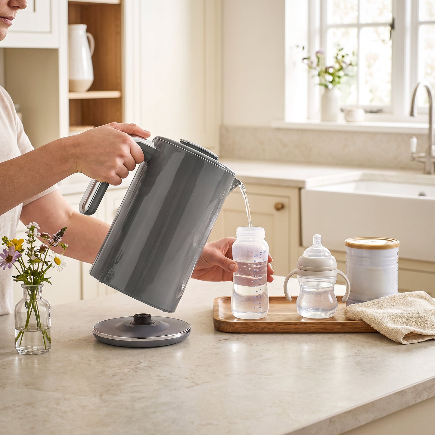 1.7L Fast Boil 3000W Electric Kettle with LED Display, Grey