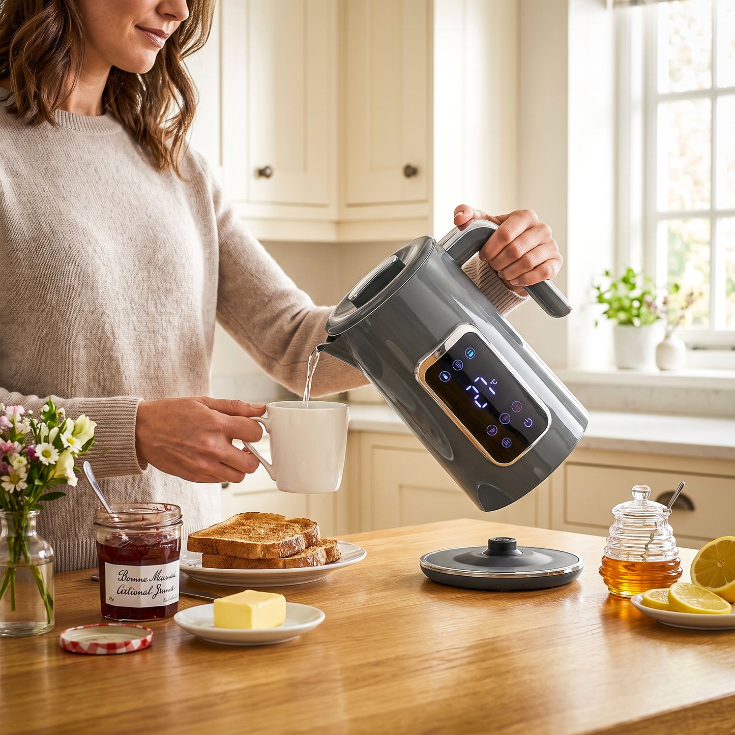 1.7L Fast Boil 3000W Electric Kettle with LED Display, Grey