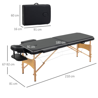Wooden Folding Spa Beauty Massage Table w/ 2 Sections, Carry Bag, Black