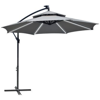 3(m) Cantilever Parasol Hanging Banana Umbrella w/ lights, Light Grey
