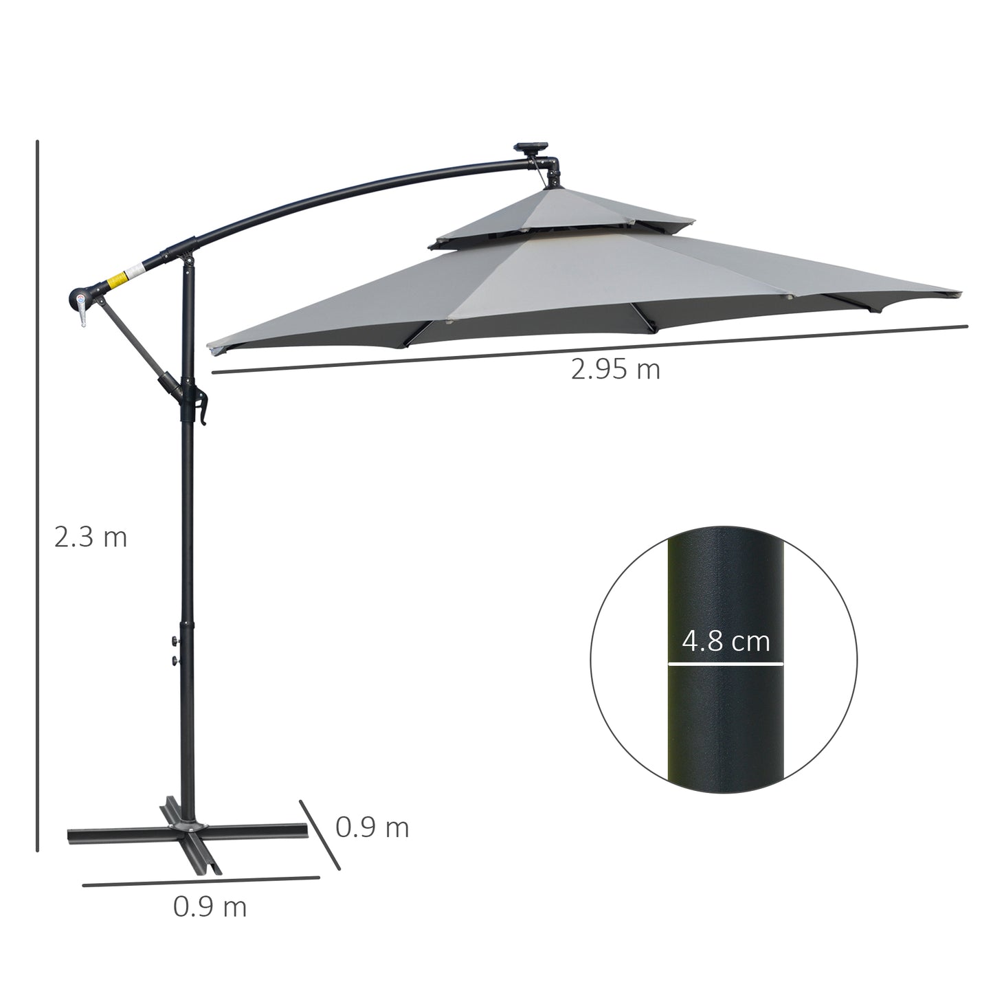 3(m) Cantilever Parasol Hanging Banana Umbrella w/ lights, Light Grey