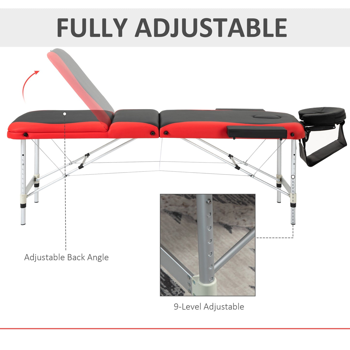 Foldable Massage Table Professional Salon SPA Facial Couch Bed Black and Red