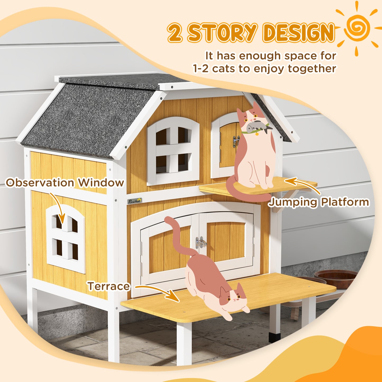 Outdoor Cat House Cat Shelter w/ Openable Asphalt Roof, Escape Doors