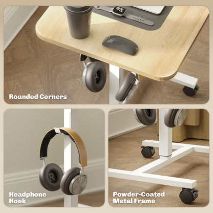 Standing Desk Mobile Overbed Table w/ Wheels for Home Office Natural
