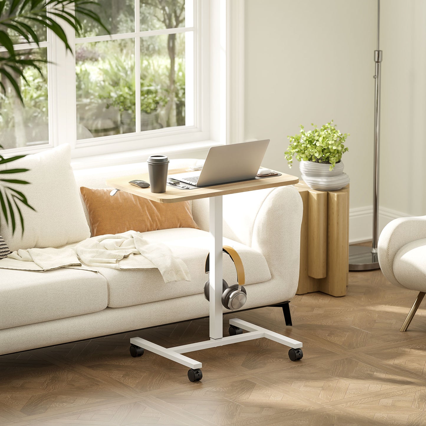 Standing Desk Mobile Overbed Table w/ Wheels for Home Office Natural