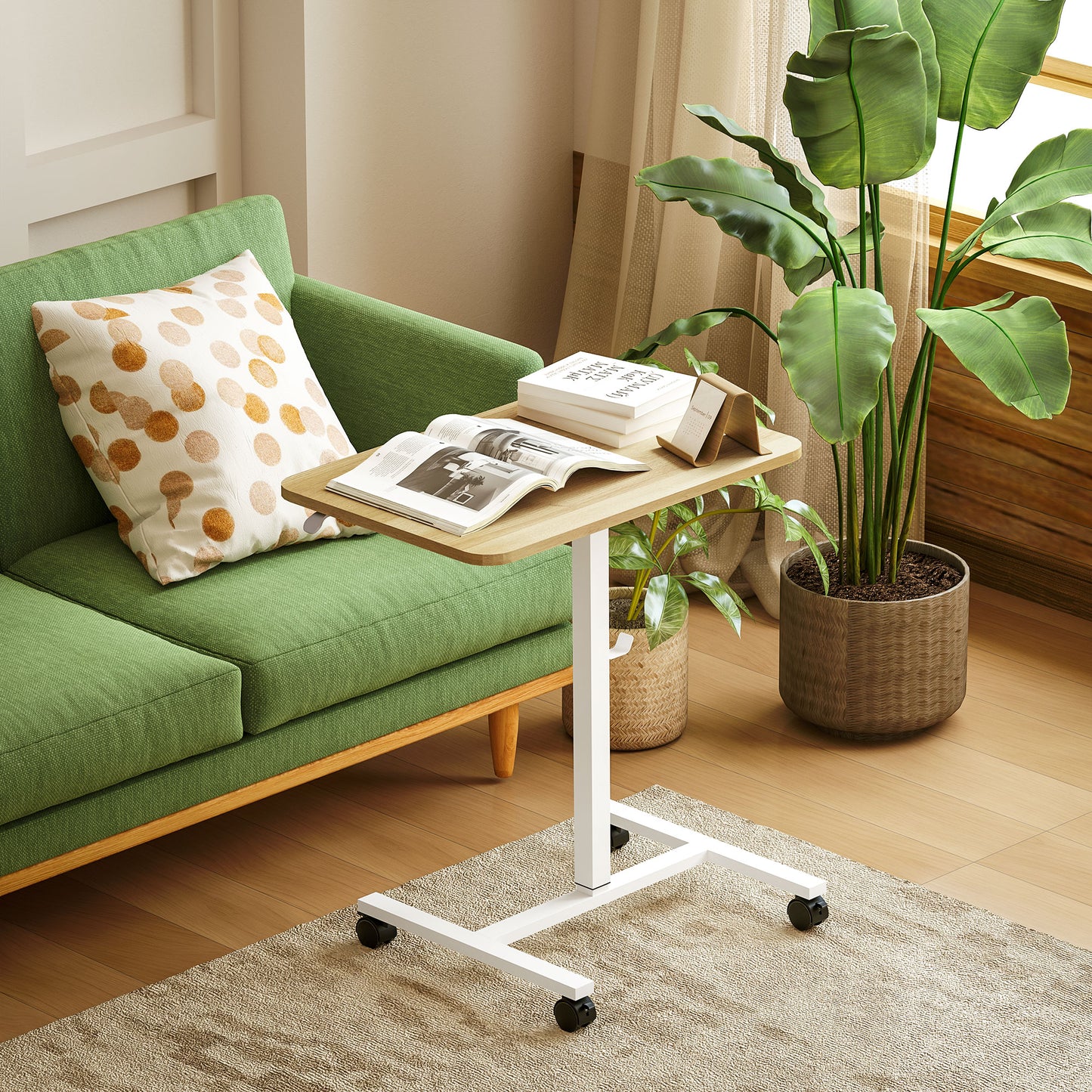 Standing Desk Mobile Overbed Table w/ Wheels for Home Office Natural