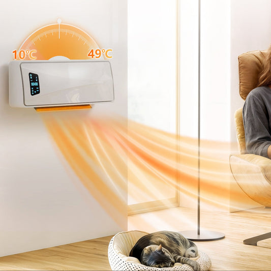 2000W Wall-Mounted Ceramic Heater with Oscillation, Thermostat, Timer and Remote - White