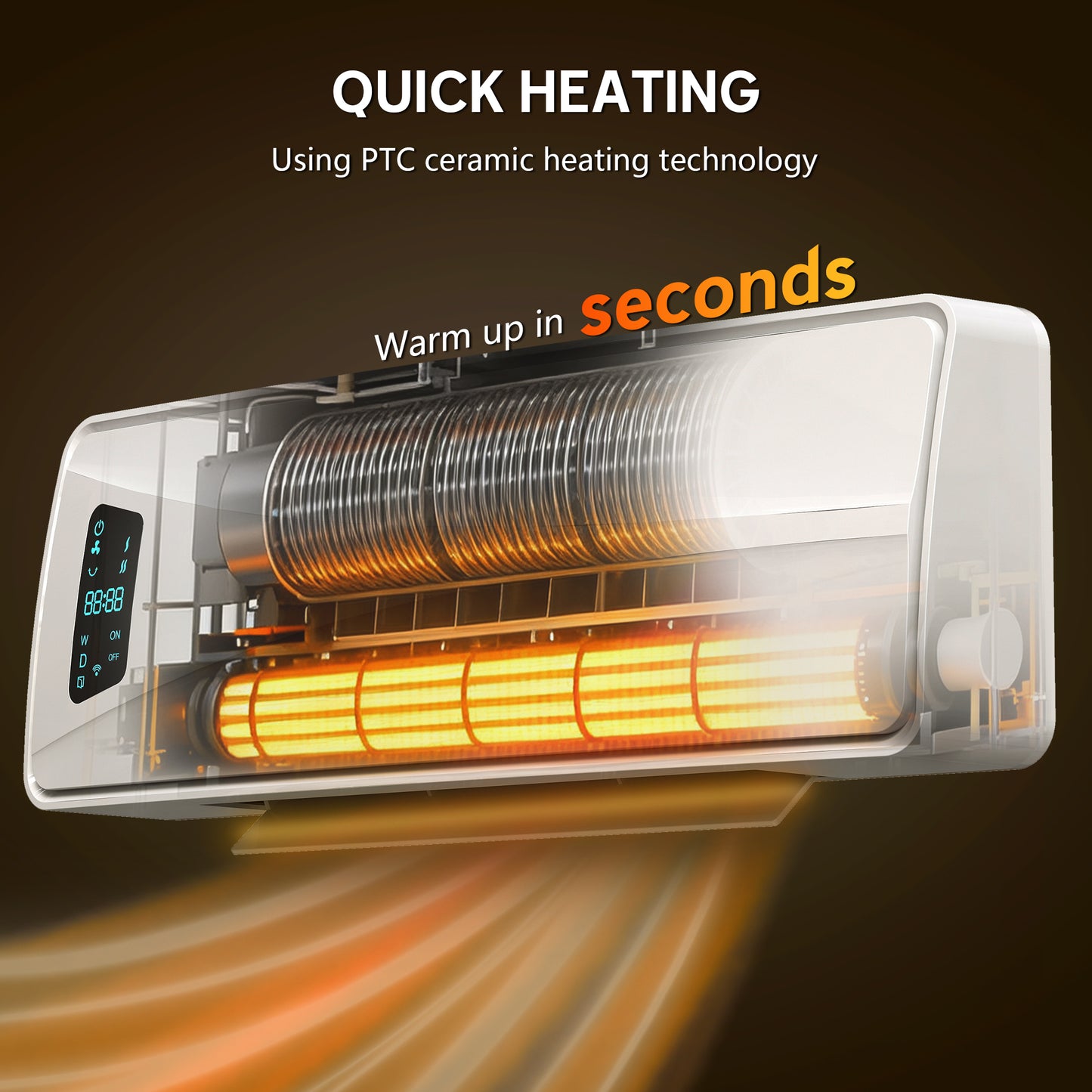 2000W Ceramic Electric Heater with Fan, Wall Heater, White