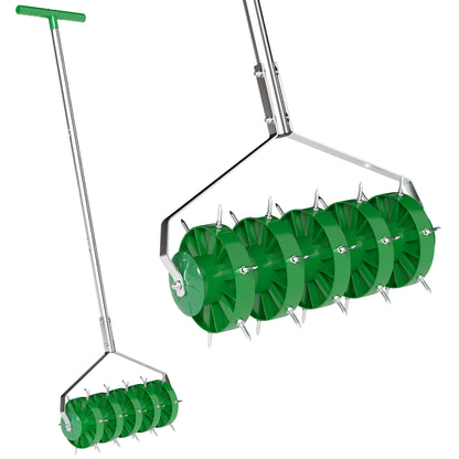 Grass Spike Roller, Soil Aerator w/ 3 Piece Handle and T-bar Grip