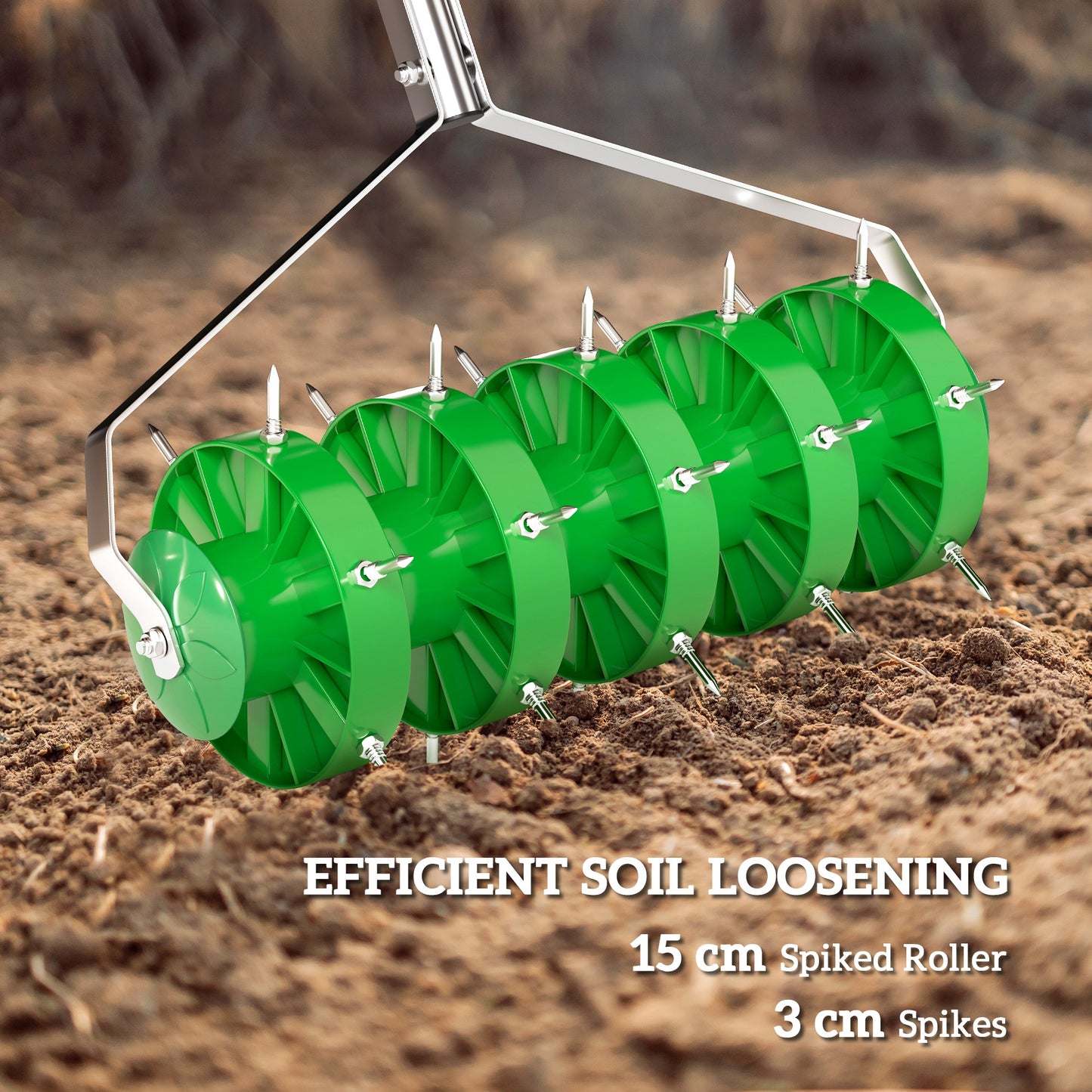 Grass Spike Roller, Soil Aerator w/ 3 Piece Handle and T-bar Grip
