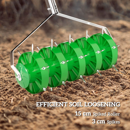 Grass Spike Roller, Soil Aerator w/ 3 Piece Handle and T-bar Grip