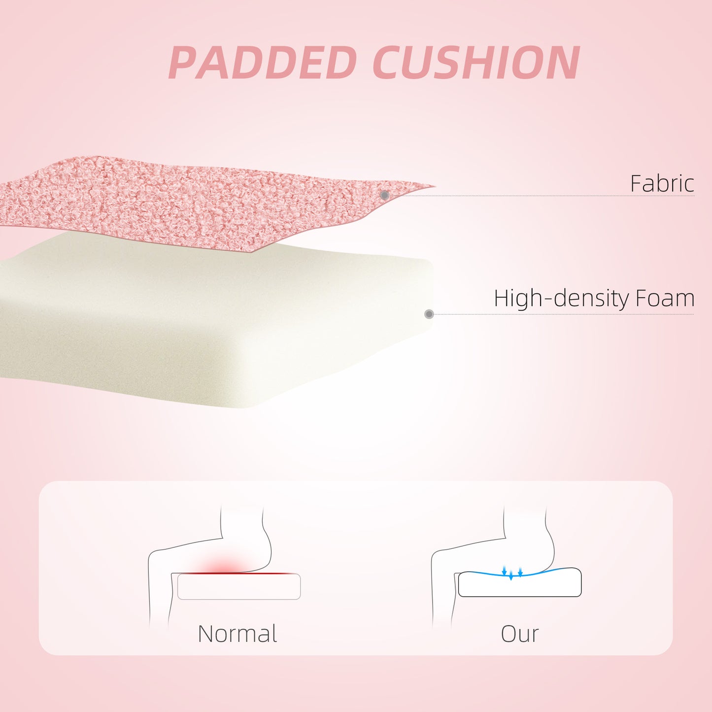 Armless Heart Desk Chair, Makeup Vanity Chair for Home, Pink