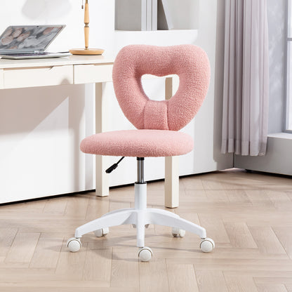 Armless Heart Desk Chair, Makeup Vanity Chair for Home, Pink