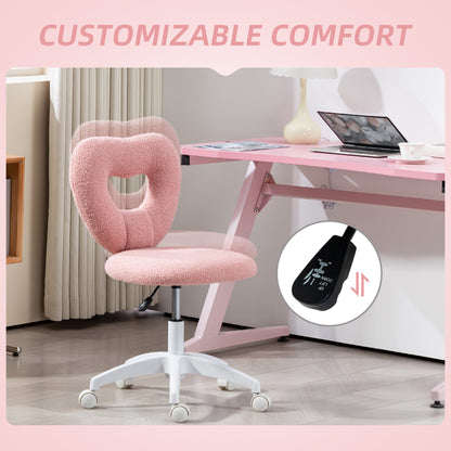 Armless Heart Desk Chair, Makeup Vanity Chair for Home, Pink