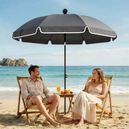 1.8 m Beach Umbrella Parasol with Sand Anchor, Tilt, Dark Grey