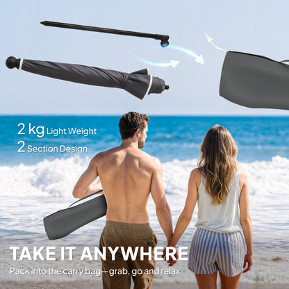 1.8 m Beach Umbrella Parasol with Sand Anchor, Tilt, Dark Grey