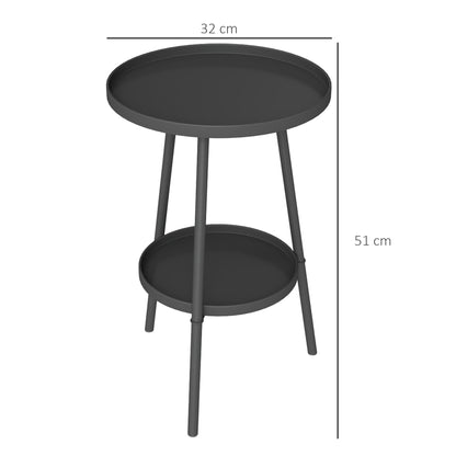 Round Garden Table, 2-Tier Metal Patio Table Coffee Table, Black