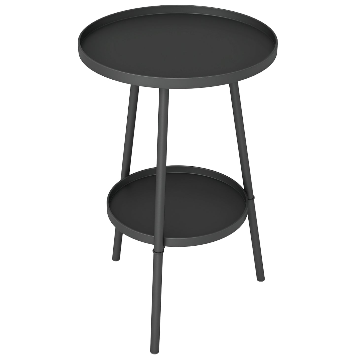 Round Garden Table, 2-Tier Metal Patio Table Coffee Table, Black
