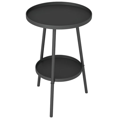 Round Garden Table, 2-Tier Metal Patio Table Coffee Table, Black
