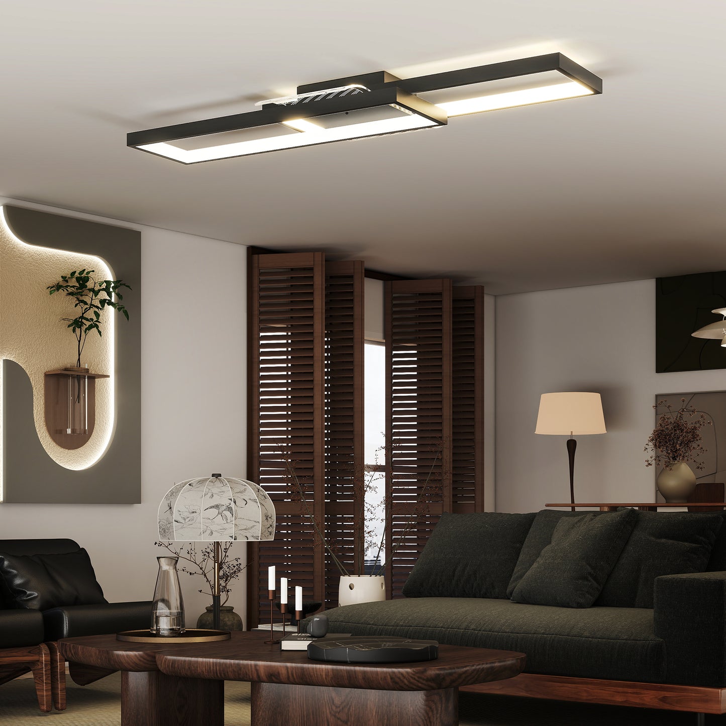 LED Ceiling Light, Dimmable Ceiling Light with Remote Control, Black