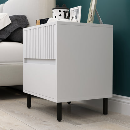 Bedside Table with 2 Drawers and Steel Legs for Bedroom, White